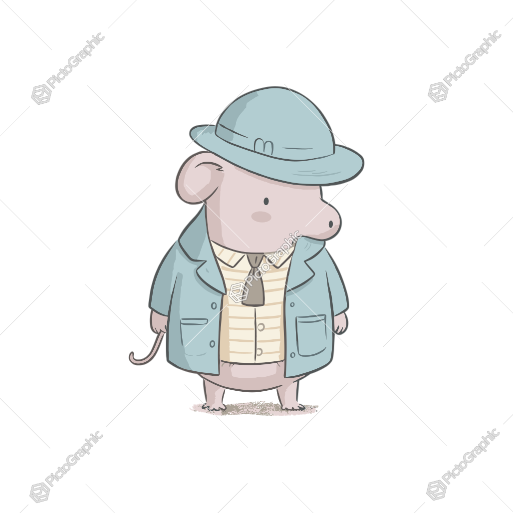 It's an illustrated mouse dressed as a detective.