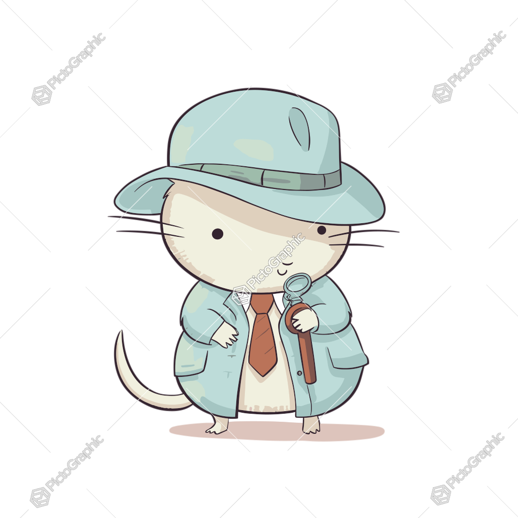 An illustrated mouse detective with a magnifying glass.