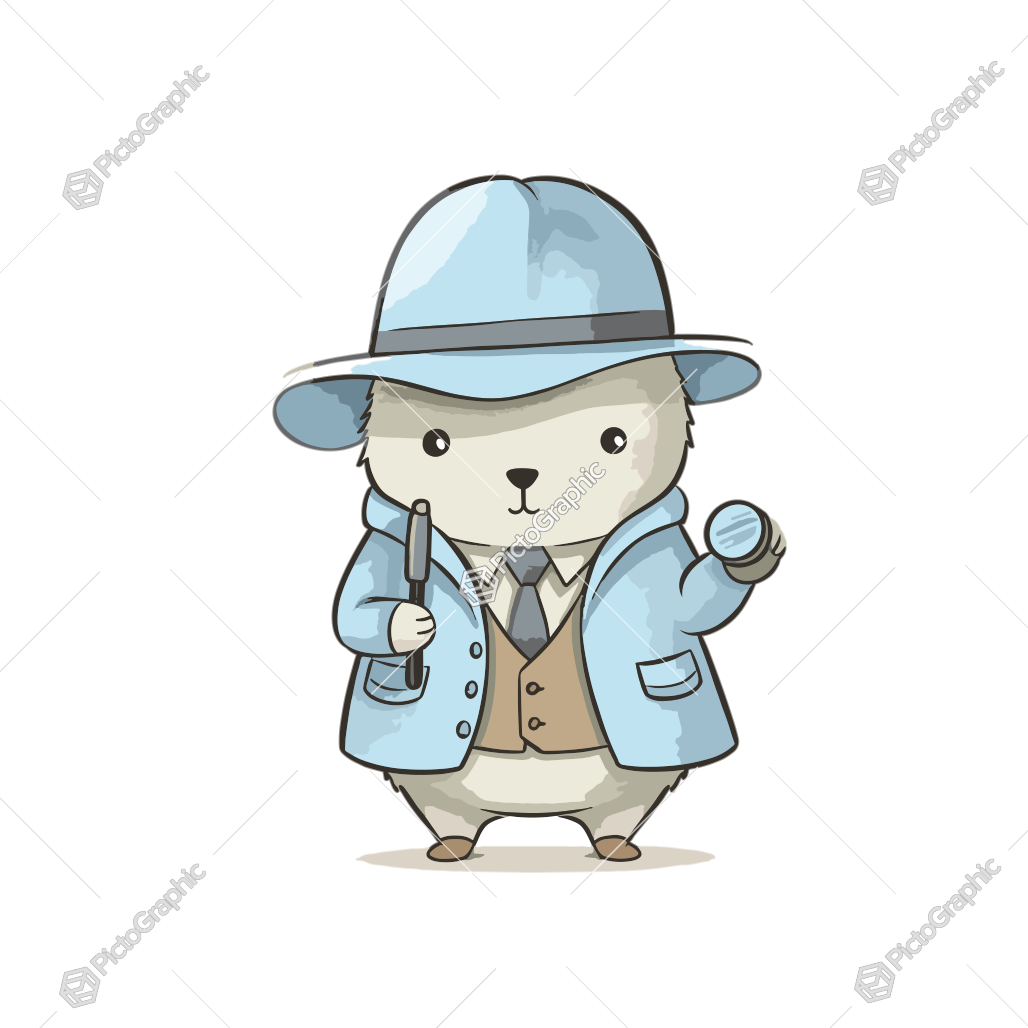 An anthropomorphic guinea pig dressed as a detective.