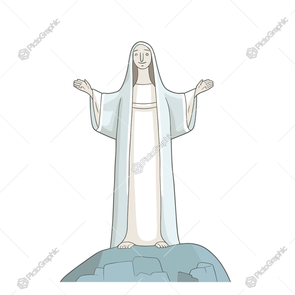 It's an illustration of a peaceful figure with outstretched arms, resembling a religious icon.