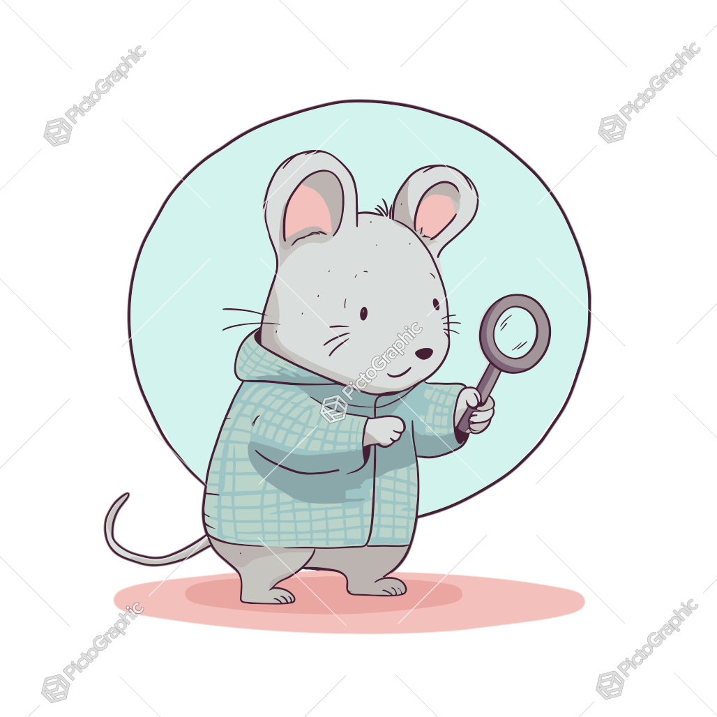 A cartoon mouse in a coat holding a magnifying glass.
