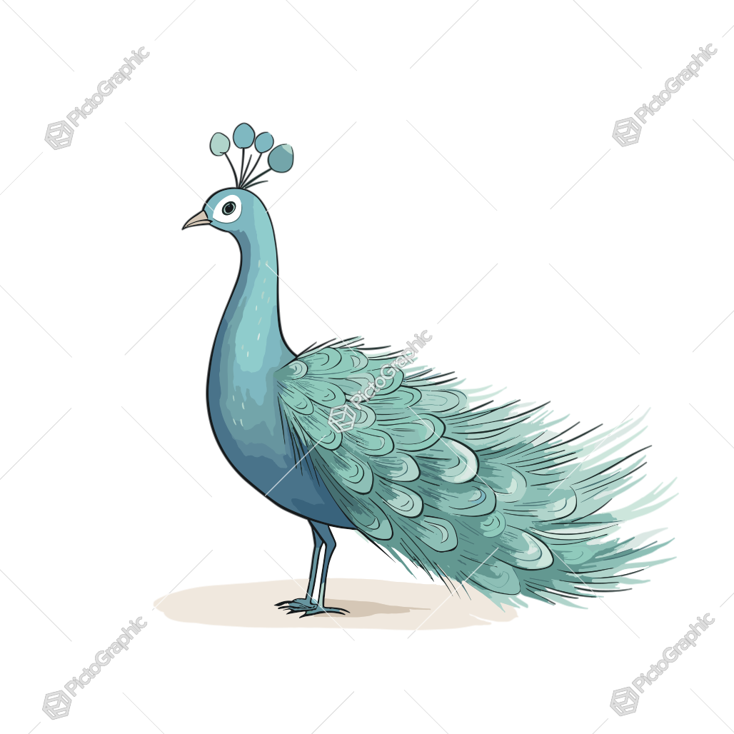 This is an artistic illustration of a whimsical peacock.