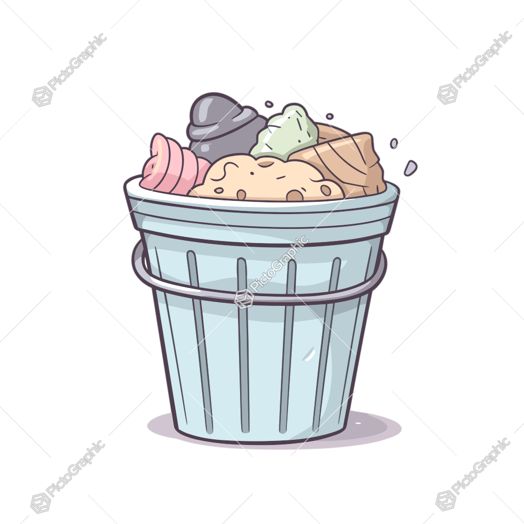 A trash can filled with melting ice cream cones.