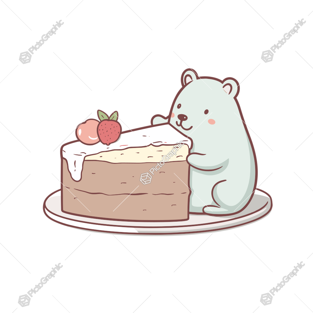 A cartoon bear reaching for a slice of cake.