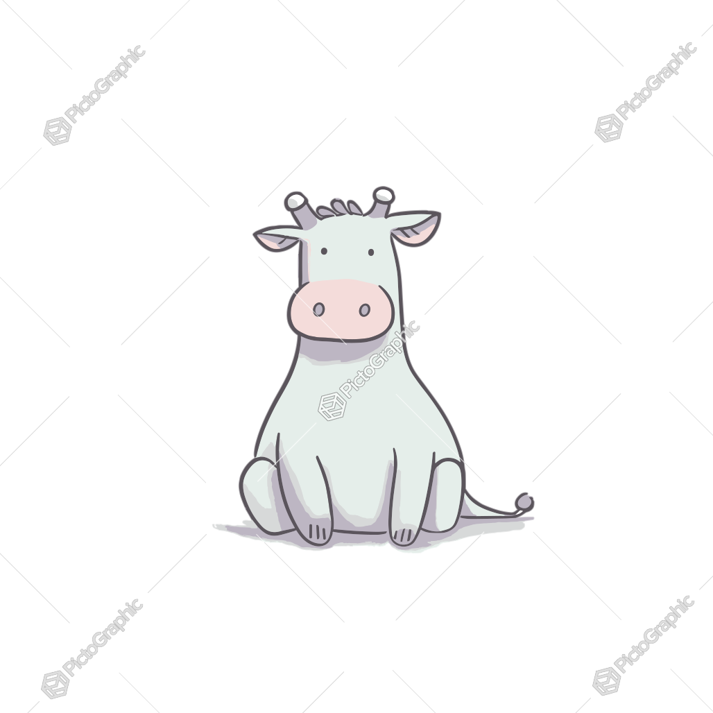 Illustration of a cute, cartoon cow sitting upright.