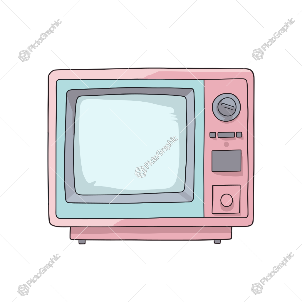 The image is an illustration of a pink retro television.