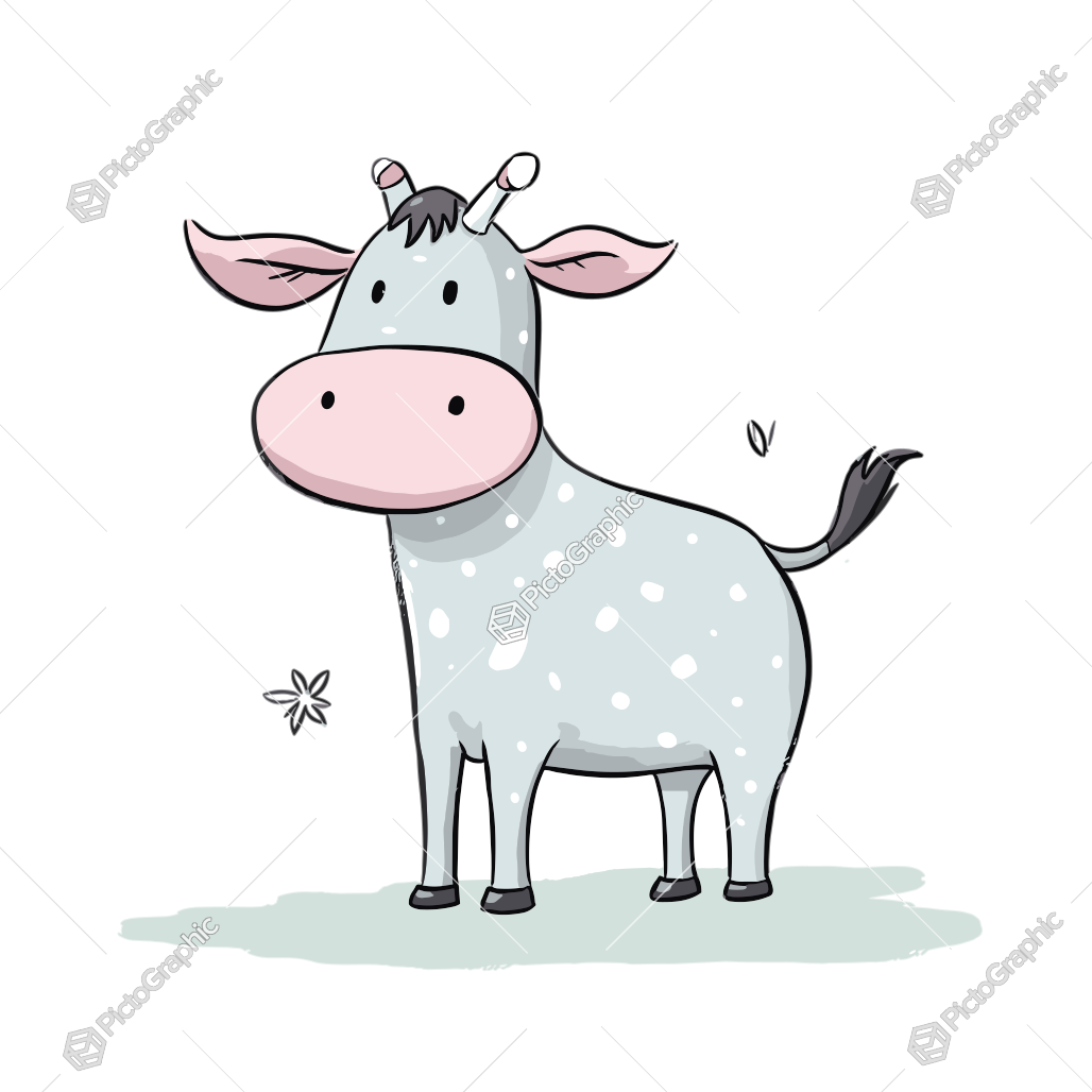 A cartoon illustration of a friendly-looking blue spotted cow.