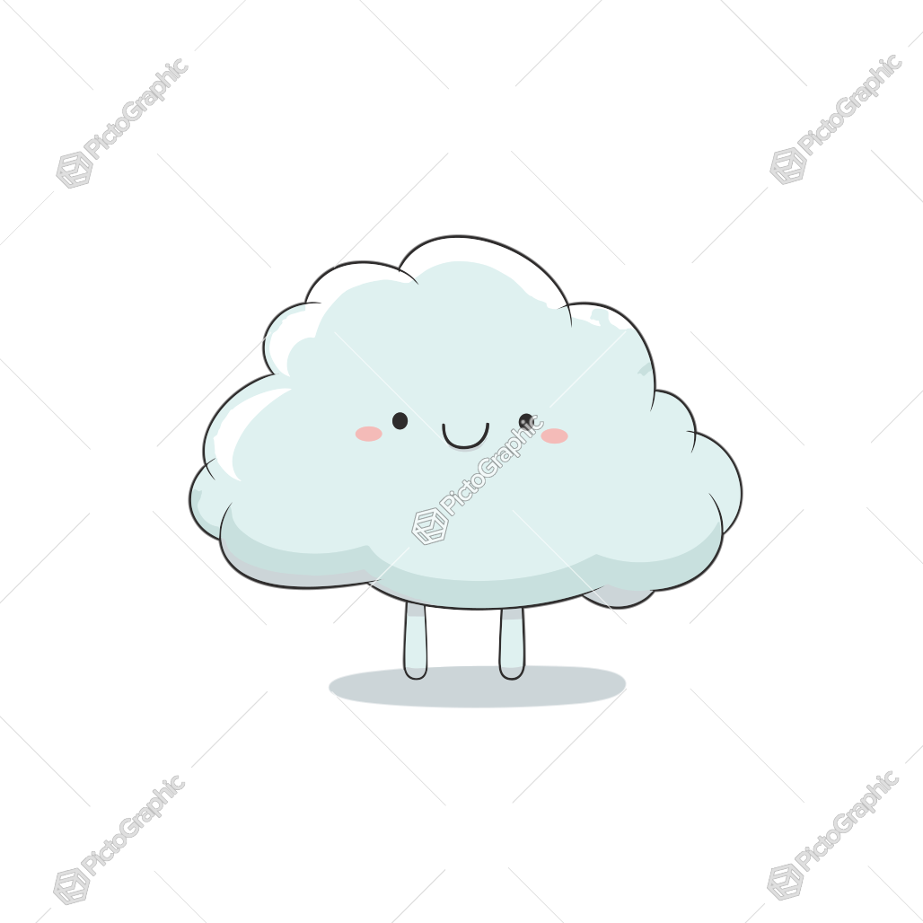 A cute, animated cloud with a happy face and two legs.