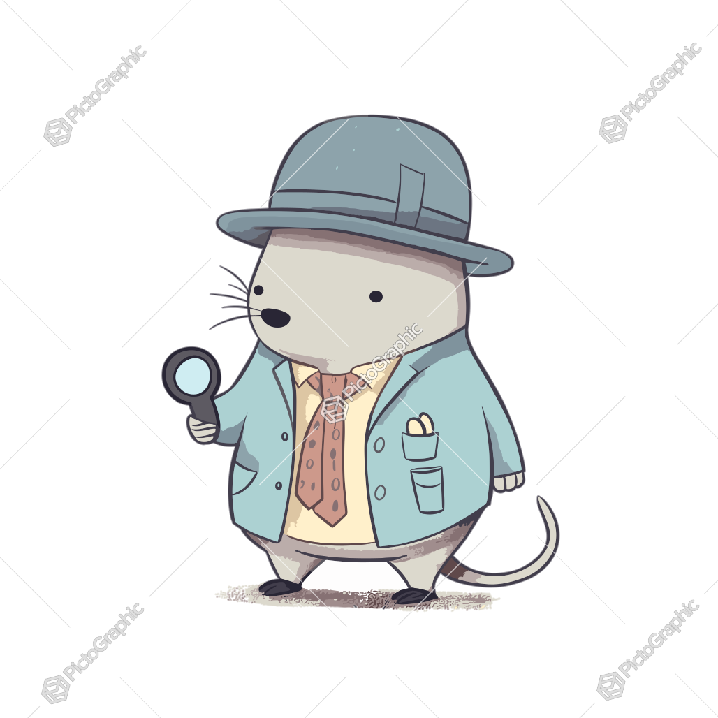 The image features an animated detective mouse dressed in a coat and hat, holding a magnifying glass.