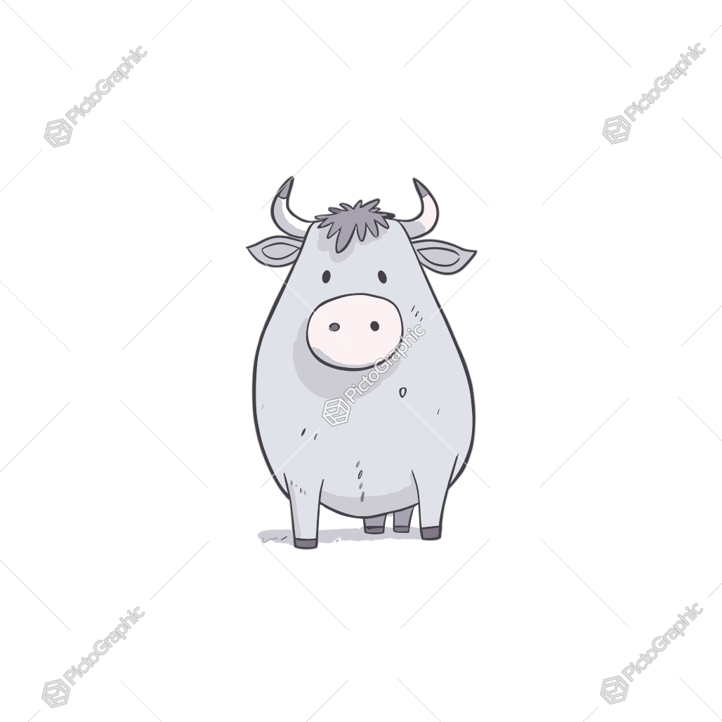 A cartoon illustration of a grey cow.