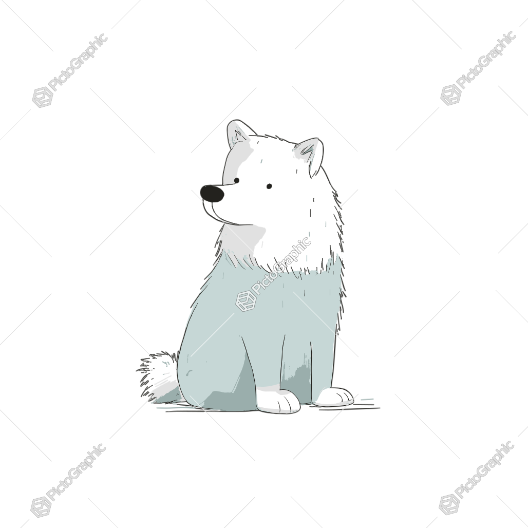 A cartoon illustration of a fluffy white dog.