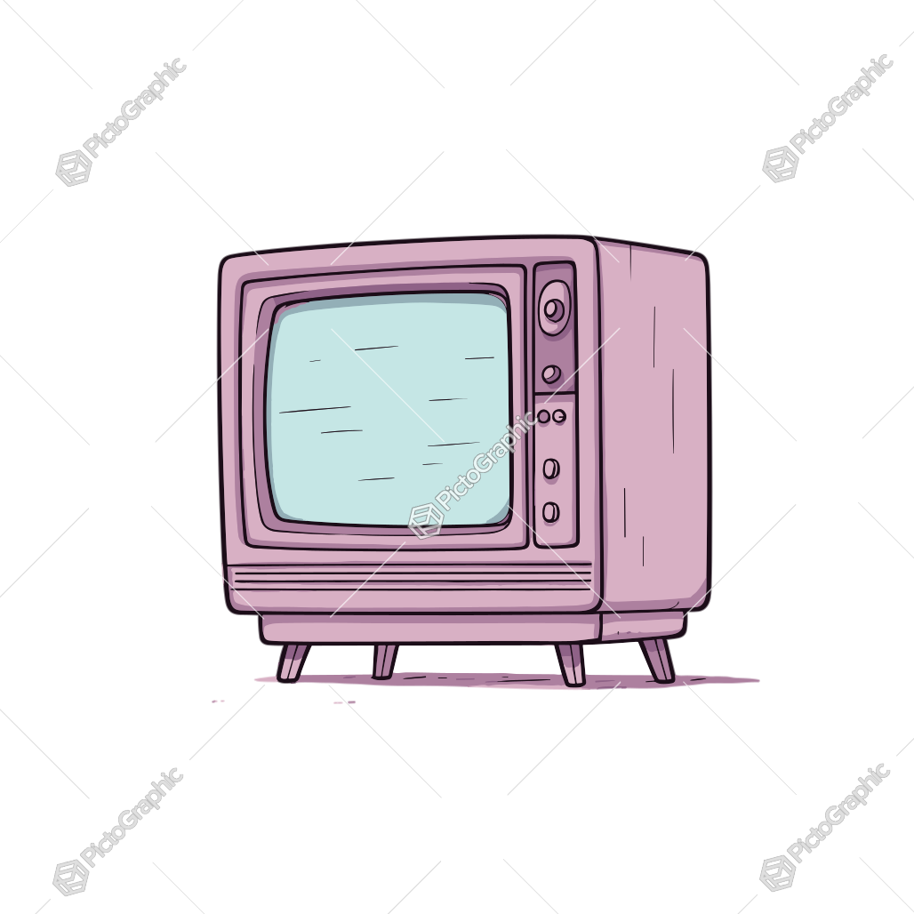 The image depicts a stylized illustration of an old-fashioned television.