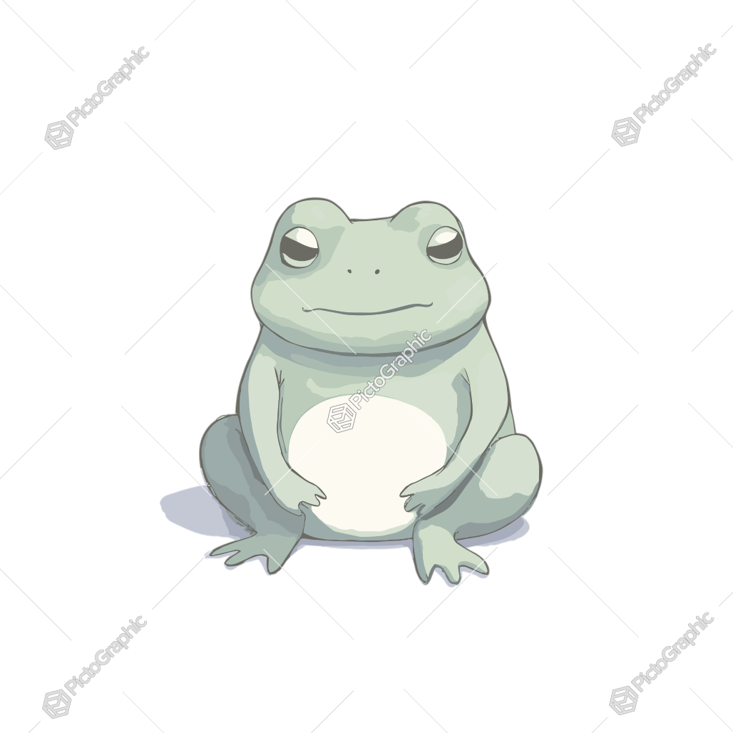 A cartoon illustration of a contented sitting frog.