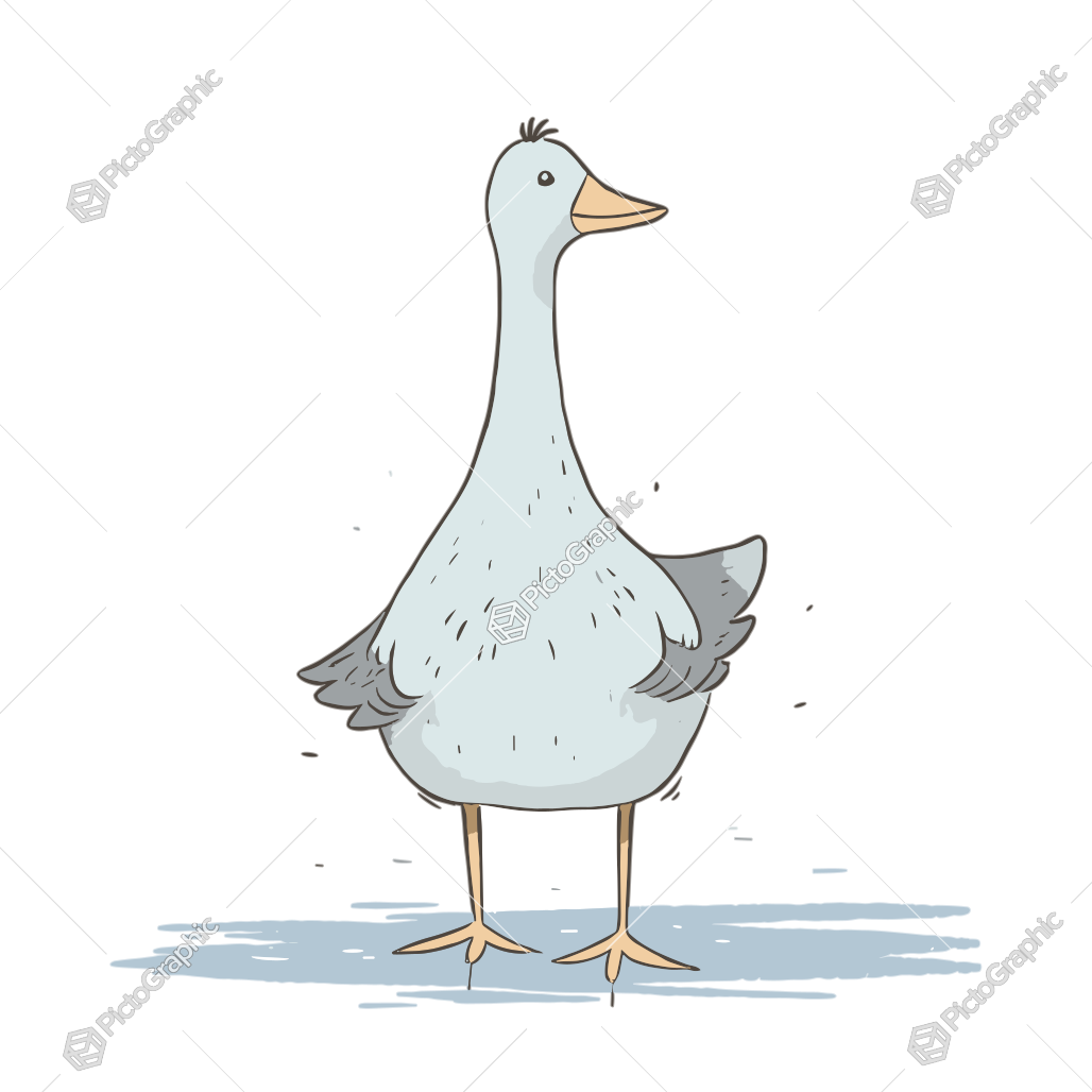 Illustrated cartoon goose standing upright.