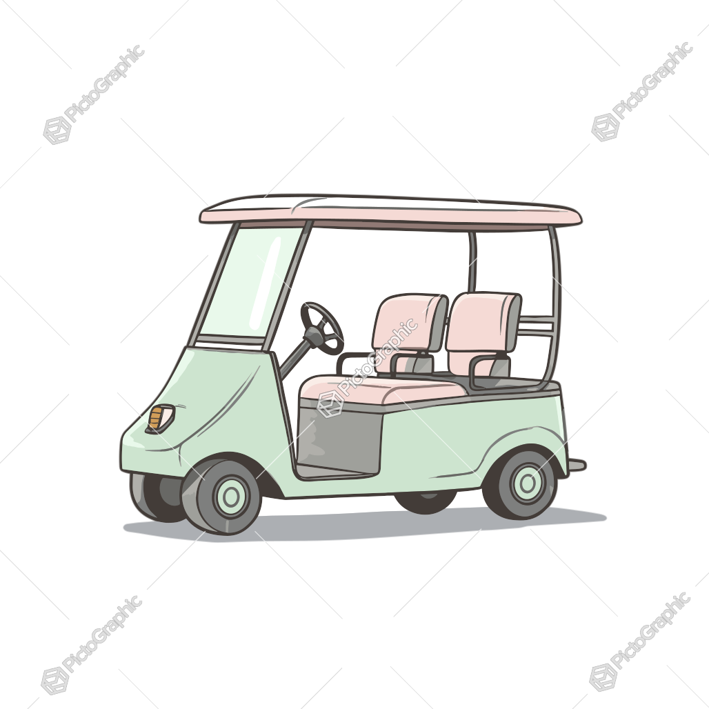 A cartoon illustration of a golf cart.