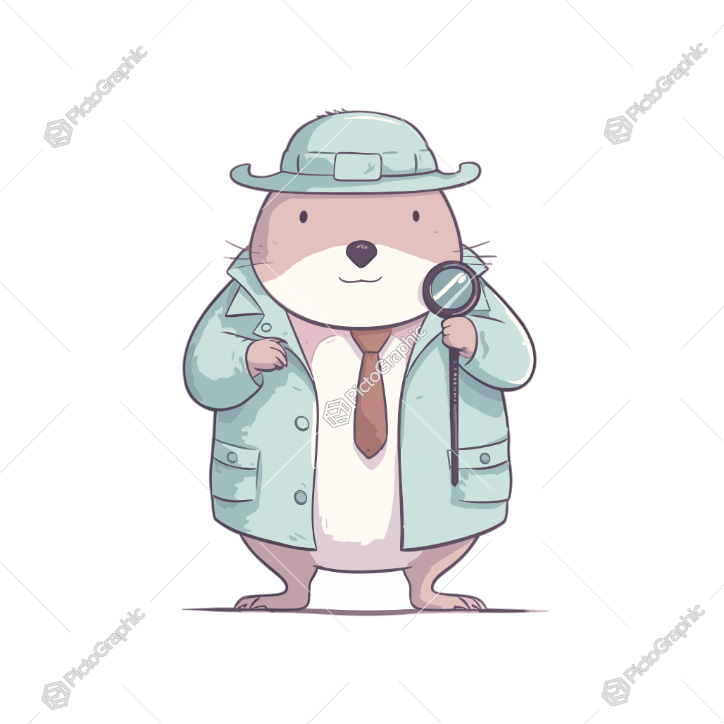 A cartoon otter dressed as a detective holding a magnifying glass.