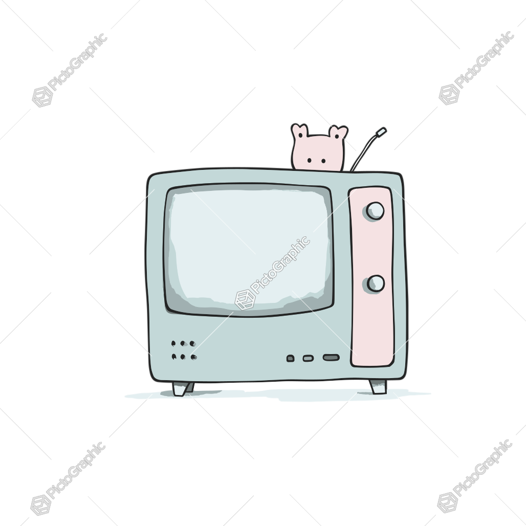 The image is a cartoon of an old-fashioned TV with a small piggy toy on top.