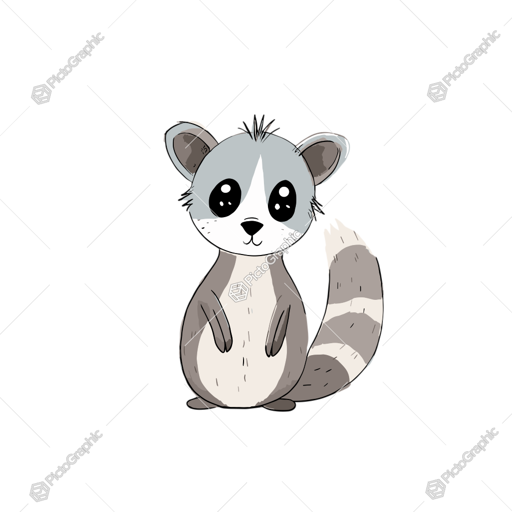 A cute, stylized drawing of a raccoon.