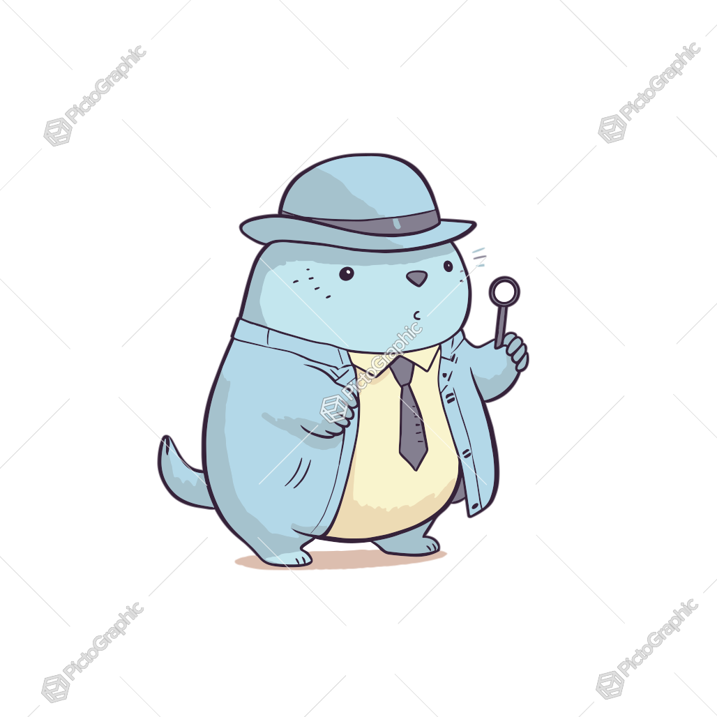 An anthropomorphic otter dressed as a detective with a magnifying glass.