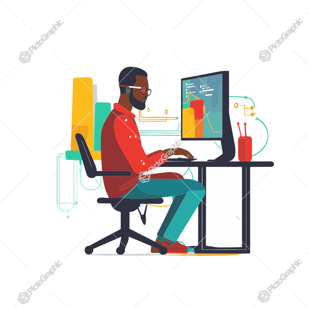 A man working at a computer desk.