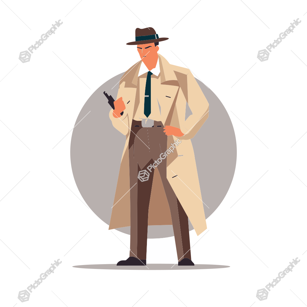 An animated detective with a gun.