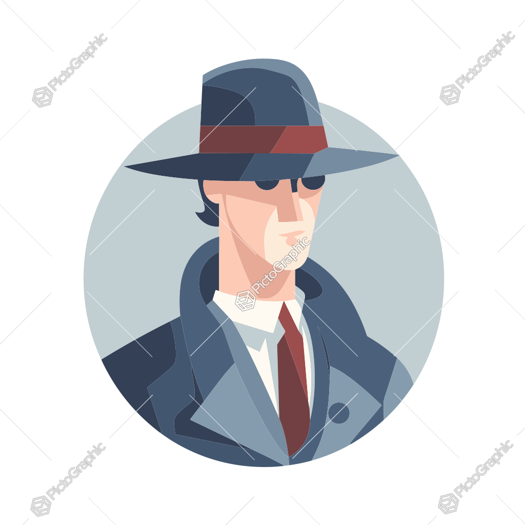 A stylized illustration of a person dressed as a detective or in vintage film noir style.