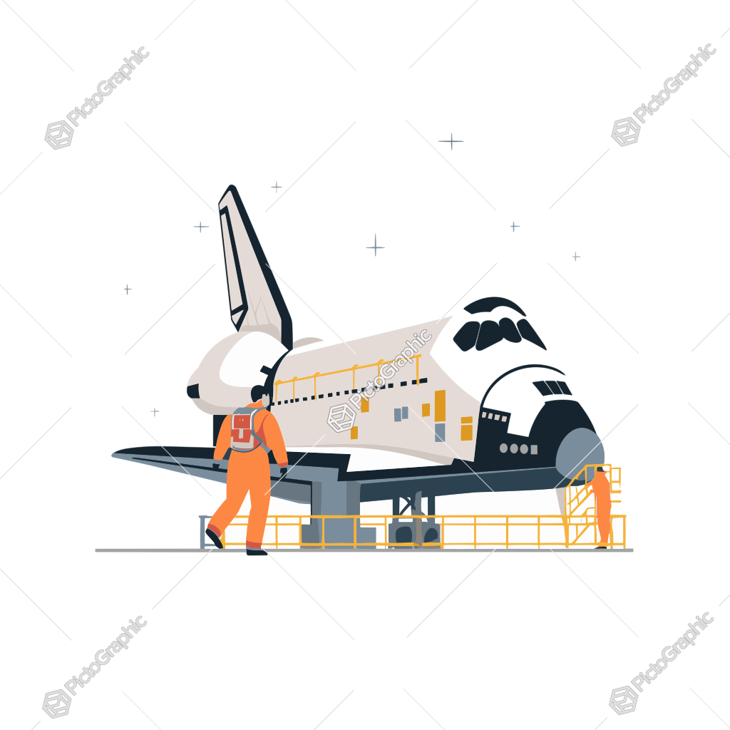 Space shuttle and astronaut illustration.