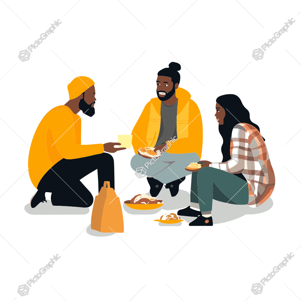 Three people sharing a meal and conversation in a casual, friendly atmosphere.