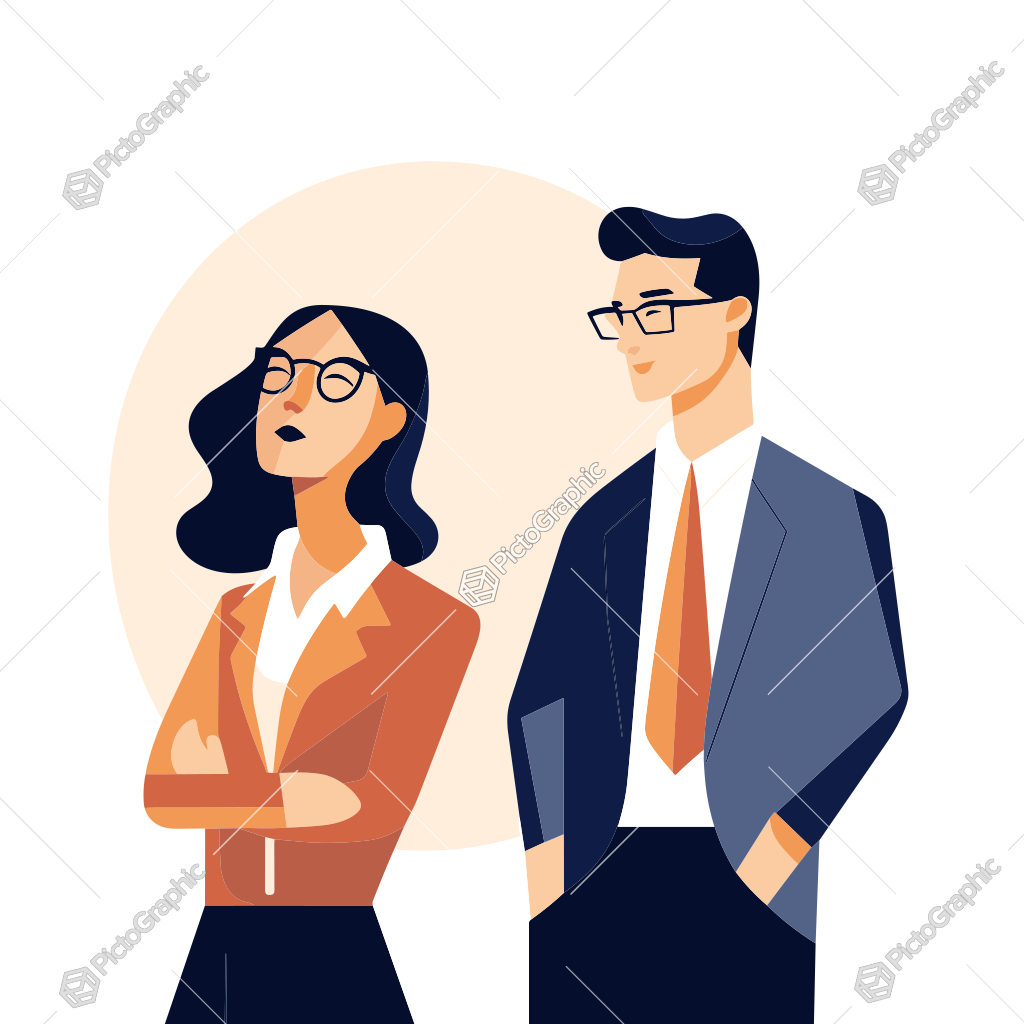 The image contains two cartoon characters in business attire, exuding a professional vibe.