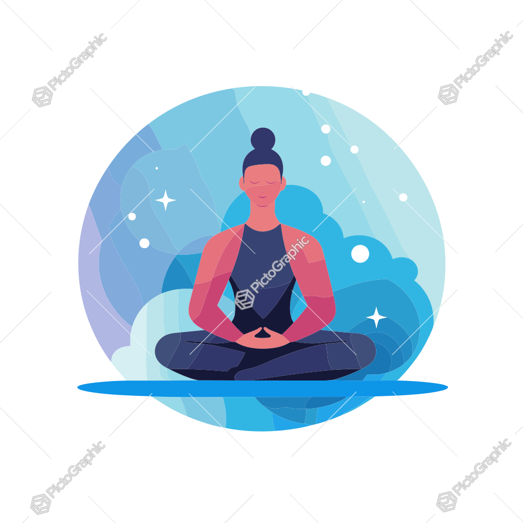 The image depicts a person meditating.