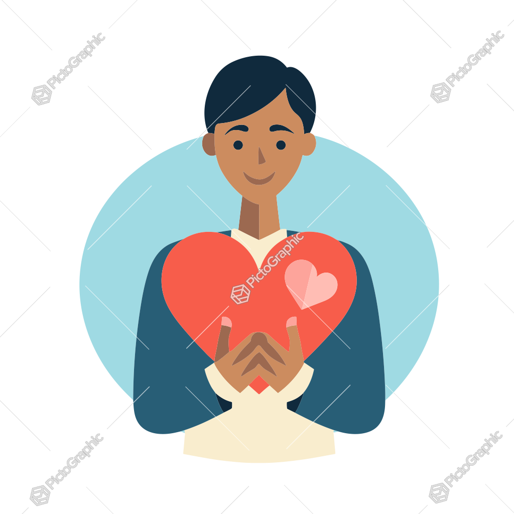 An illustration of a person holding a large heart.