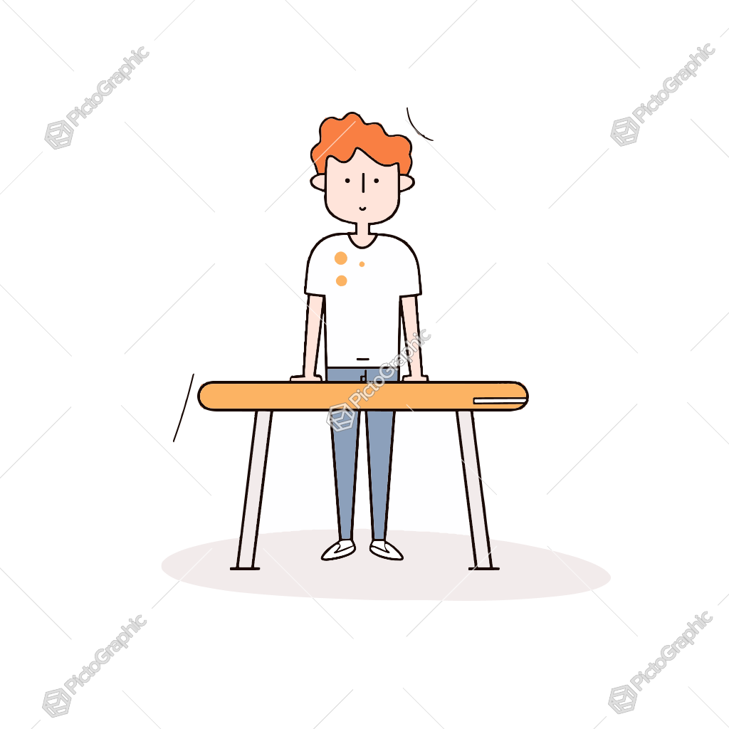 A person with a stained shirt standing at a table.