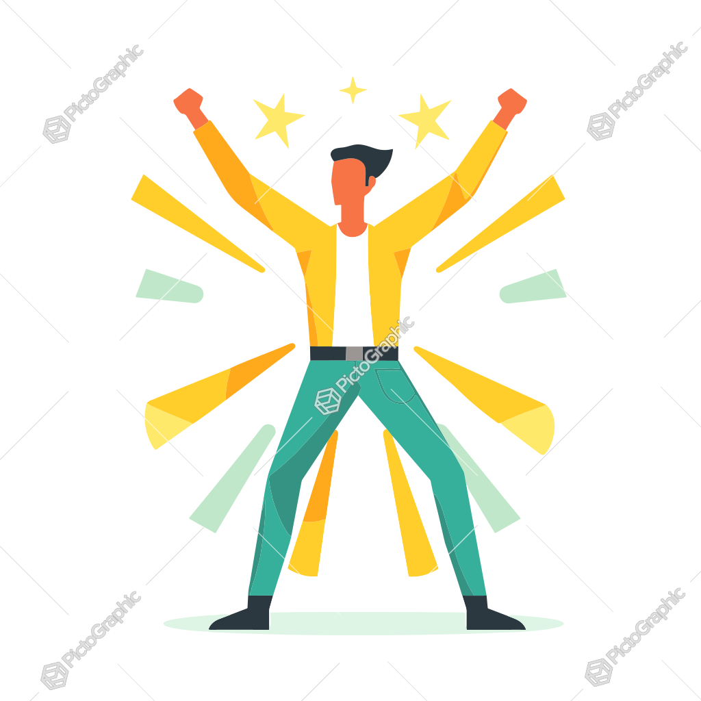 The image is an illustration of a man celebrating a victory or success.