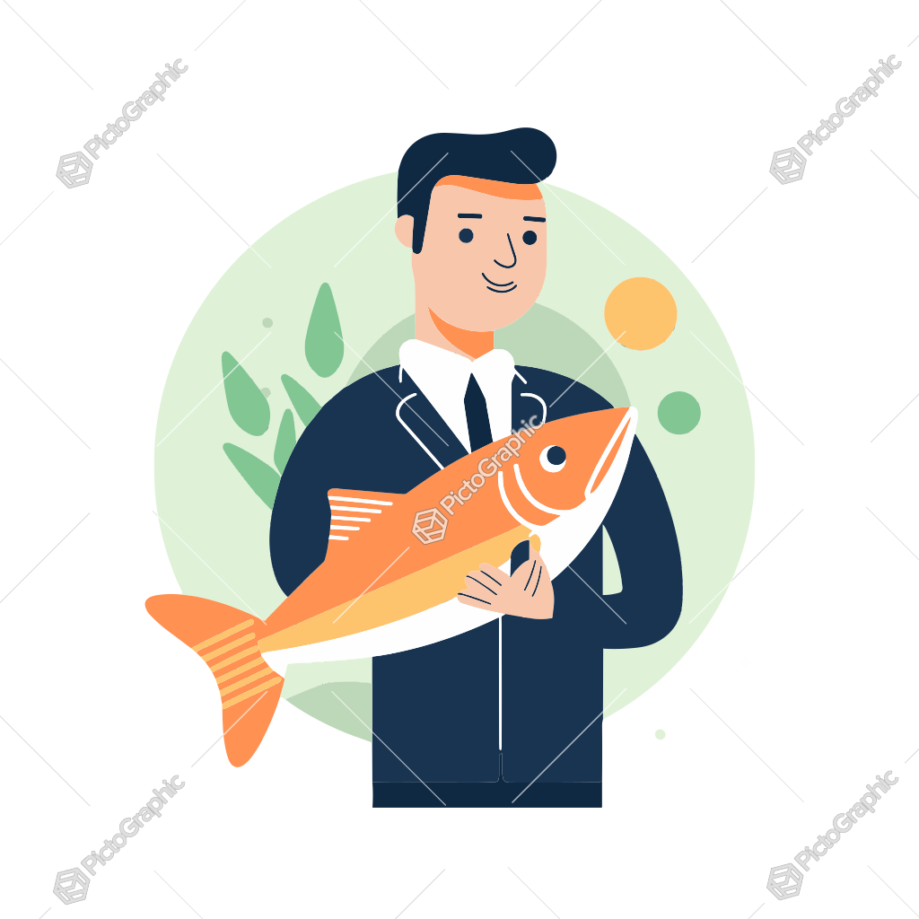 A smiling person in a suit holding a big fish.