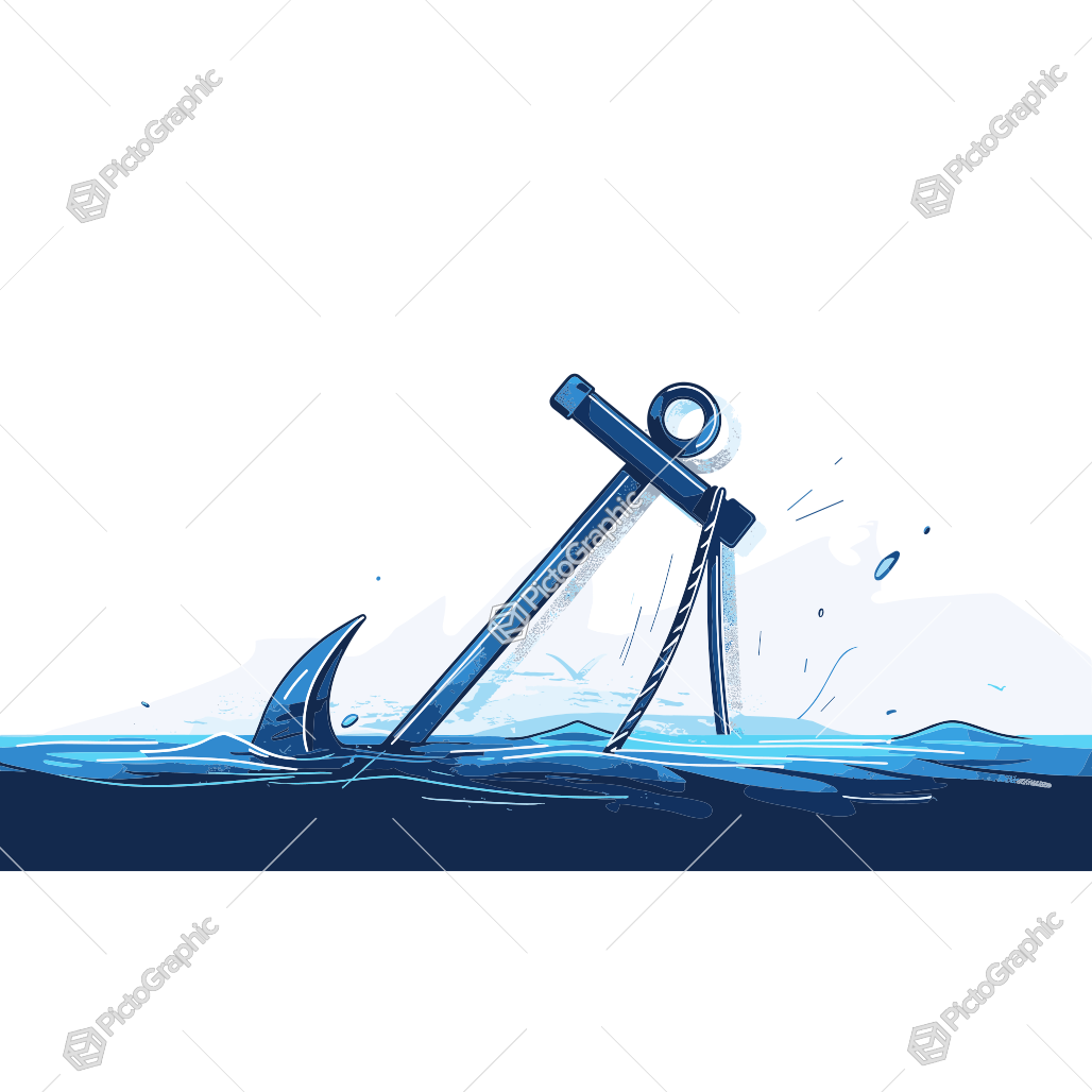 A stylized illustration of an anchor in water.