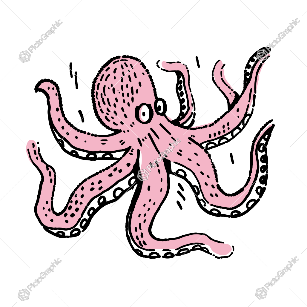 An illustration of a pink octopus.