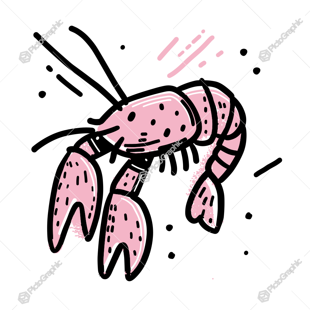 Stylized illustration of a red crayfish.