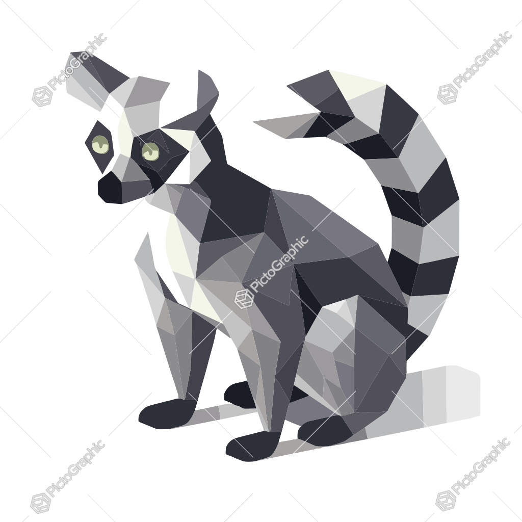 A geometric, low-poly illustration of a lemur.