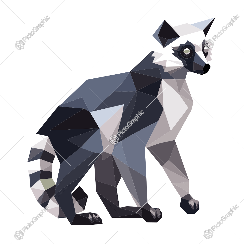 The image is a polygonal, artistic rendition of a lemur.