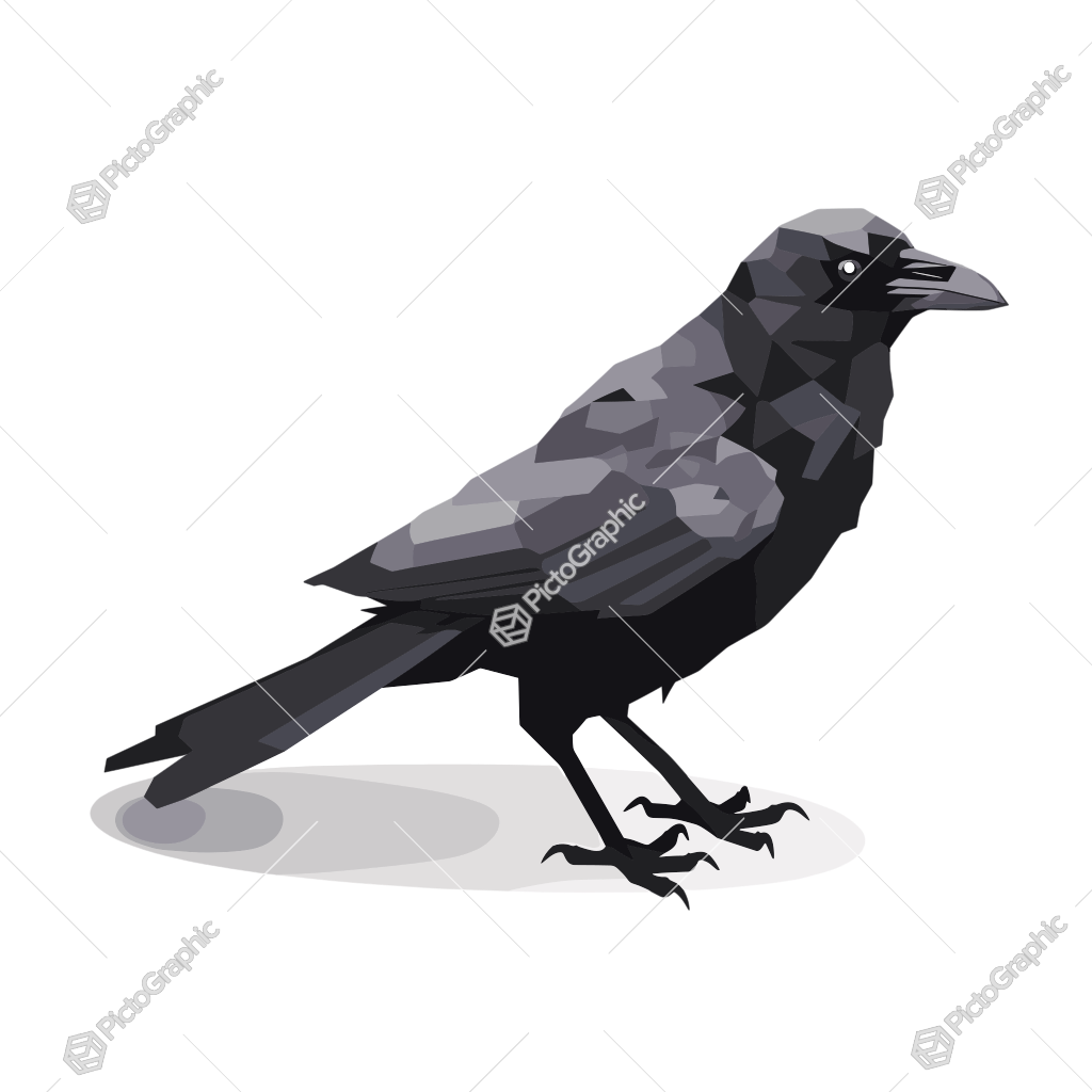 A low-polygon depiction of a crow.