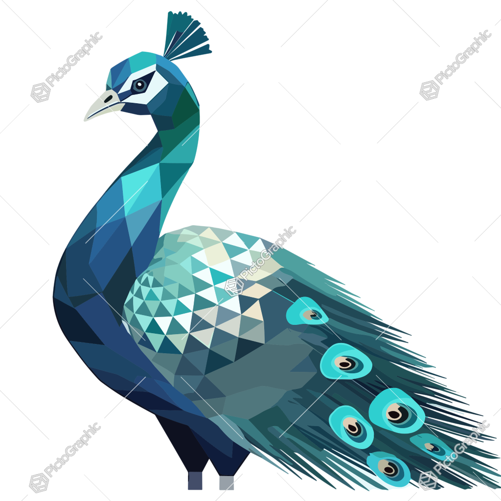 Stylized geometric peacock illustration.