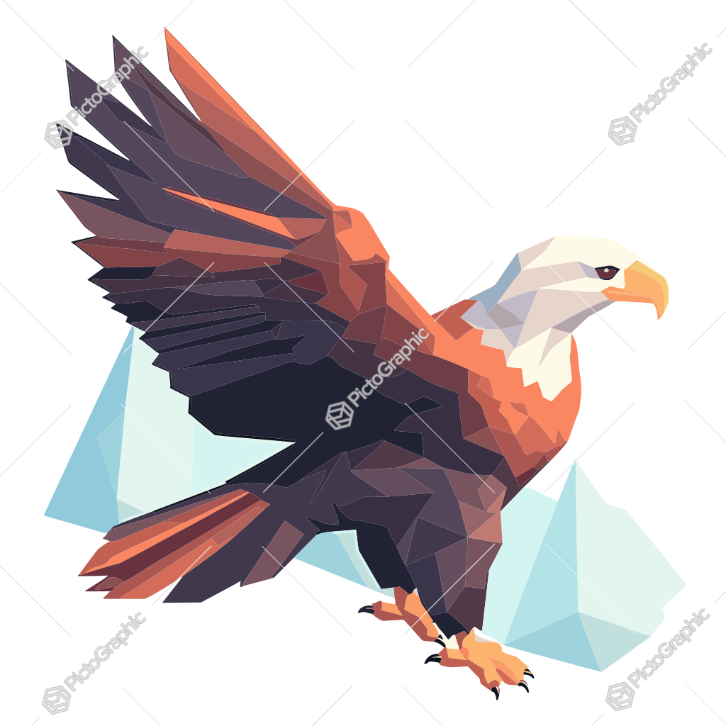 A low-poly illustration of a bald eagle.