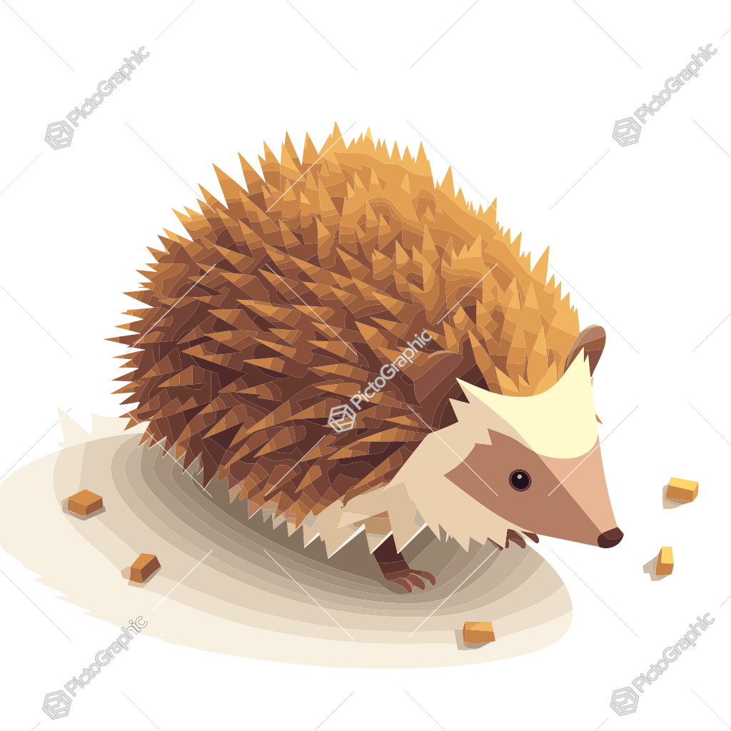 An illustration of a cute hedgehog surrounded by small cube-like objects.