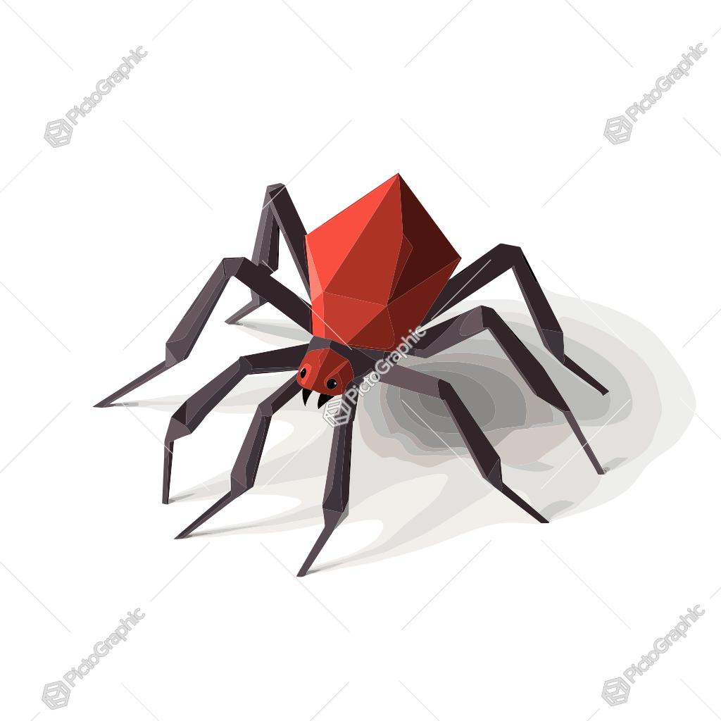 The image is a D rendering of a polygonal red spider