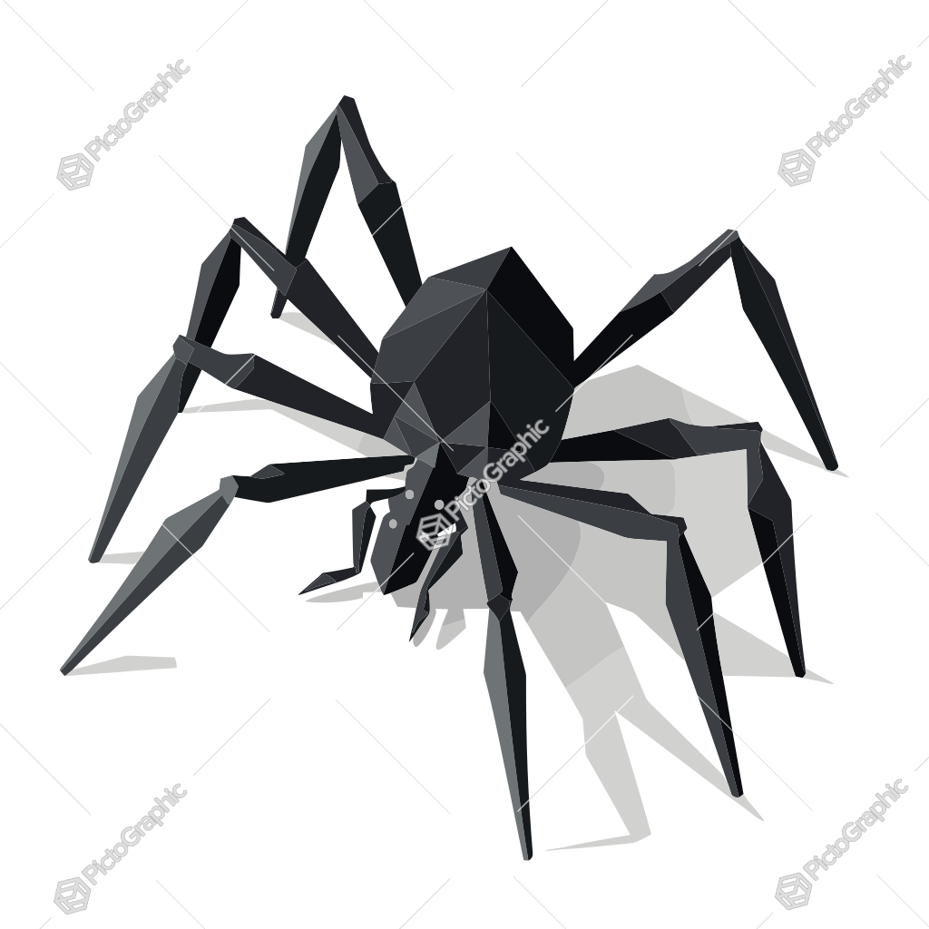 Low poly artwork of a black and gray spider