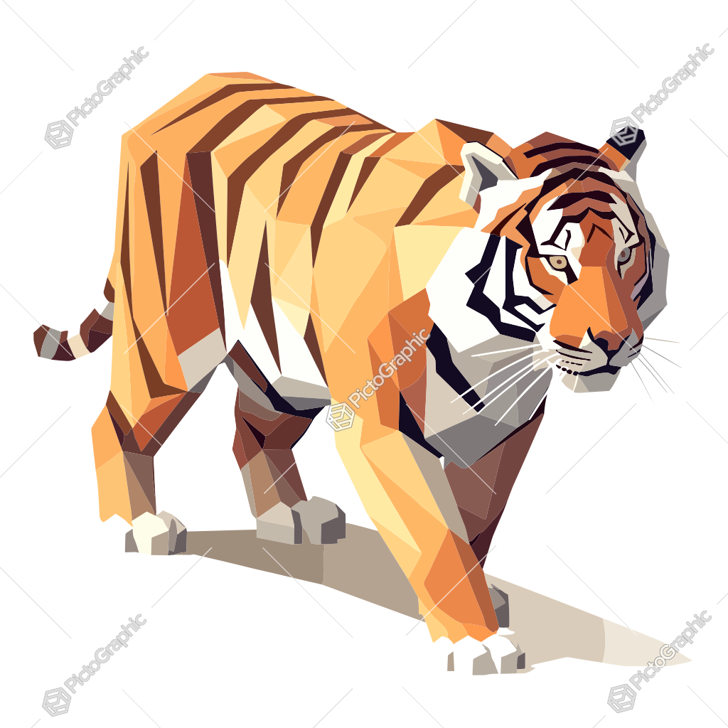 A geometric, low-poly art style image of a tiger.