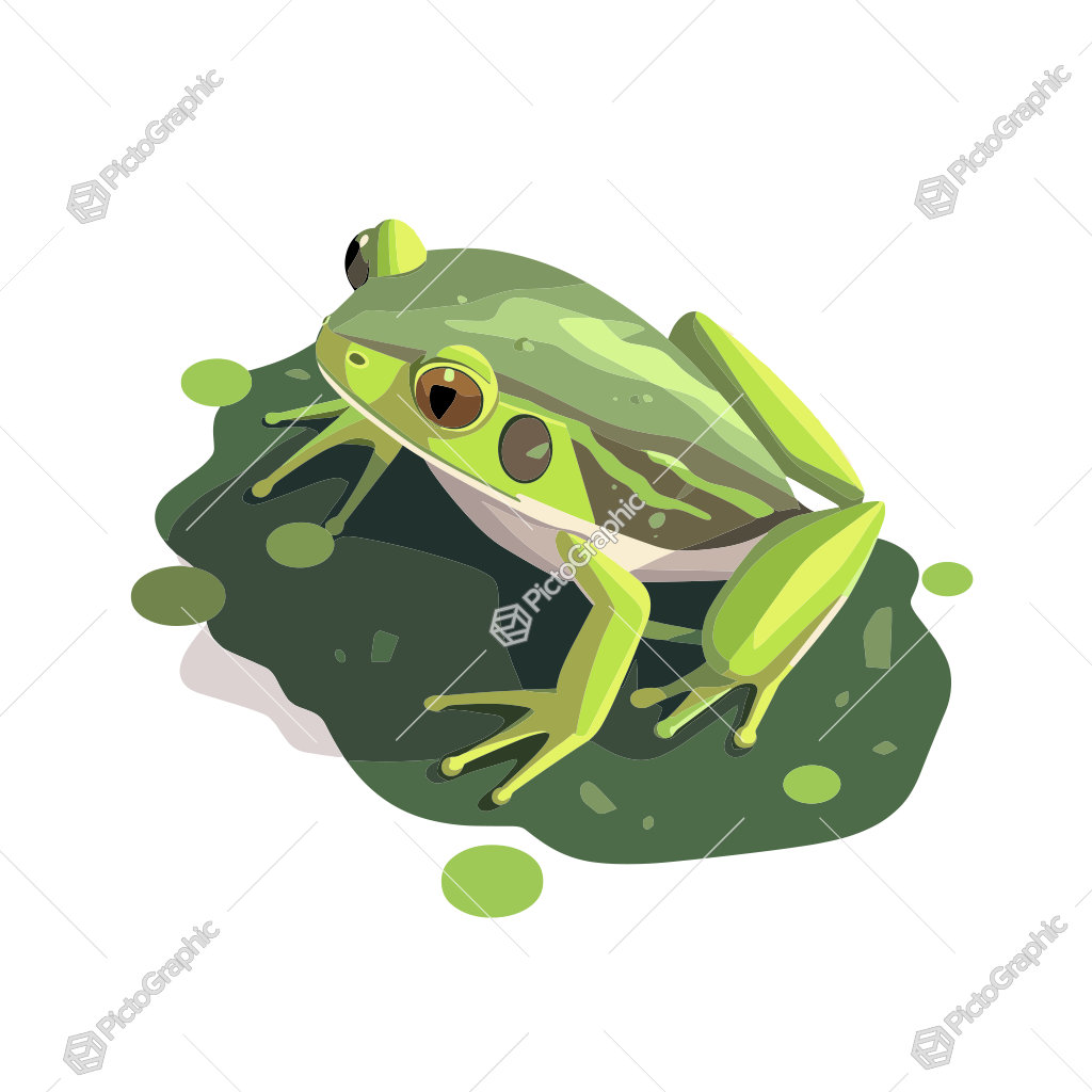 Illustration of a green frog on a green surface.