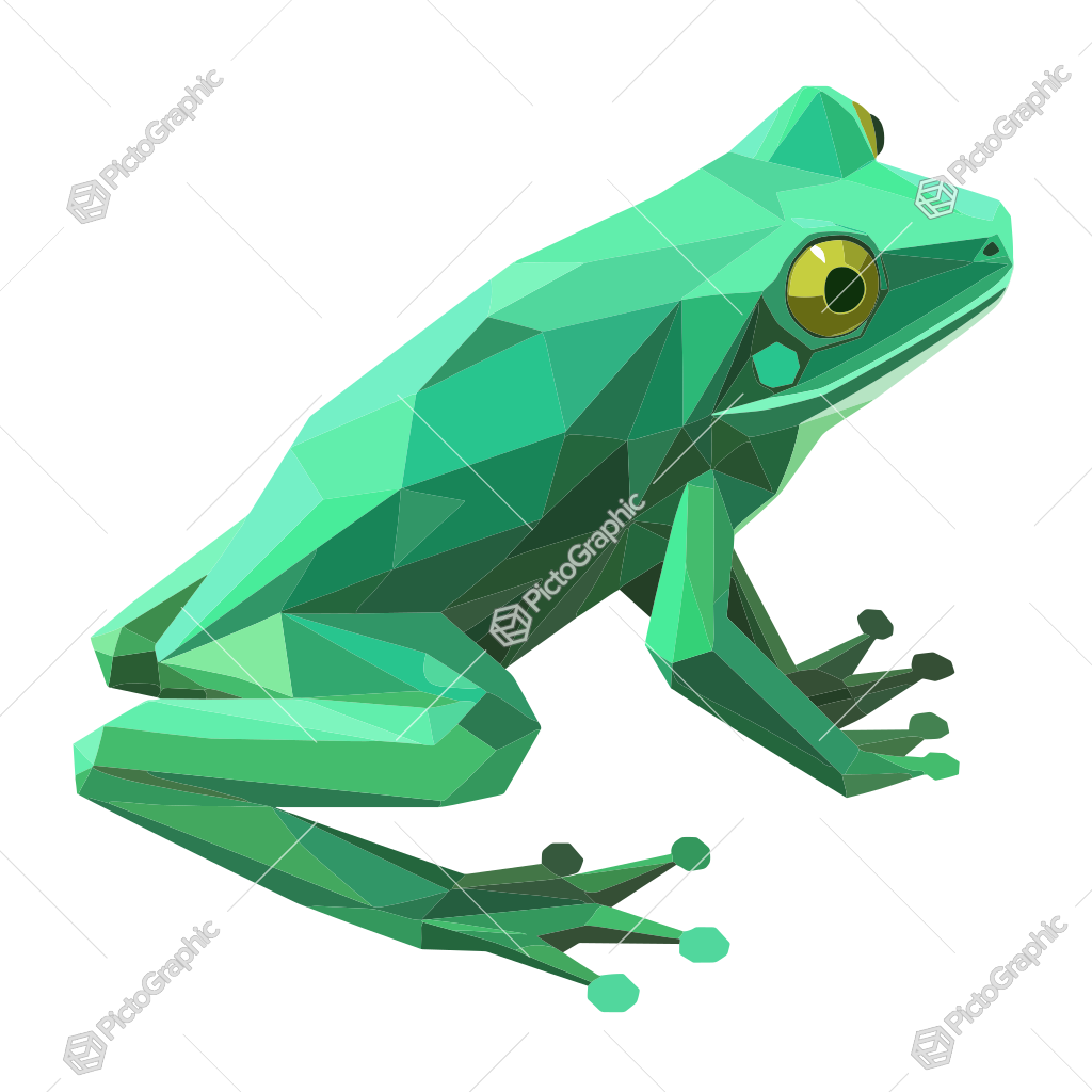 A geometric, digital art style frog.