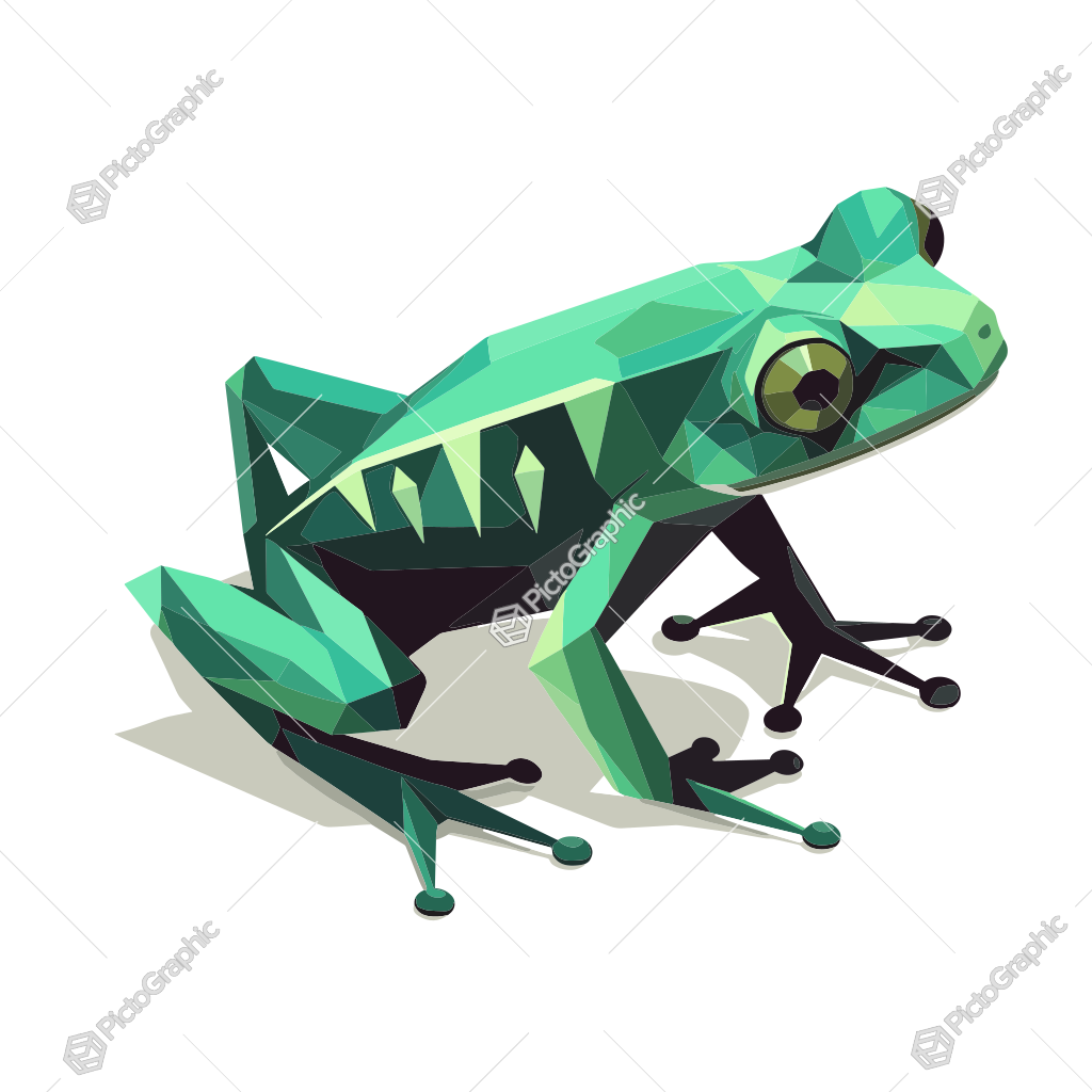 A geometric, low-poly style illustration of a frog.