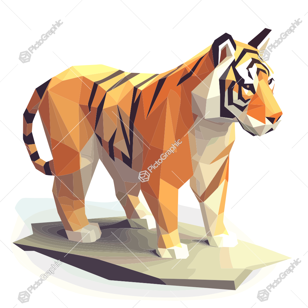 A low-poly art style representation of a tiger.